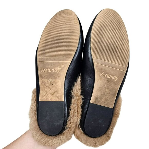 Vertundy Fully Fur-Lined Black Leather Loafers With Gold Buckle Detail Size 6.5 - Picture 8 of 10